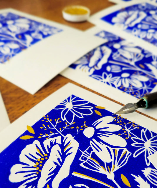 Carte Linogravure Fleurs Sauvages