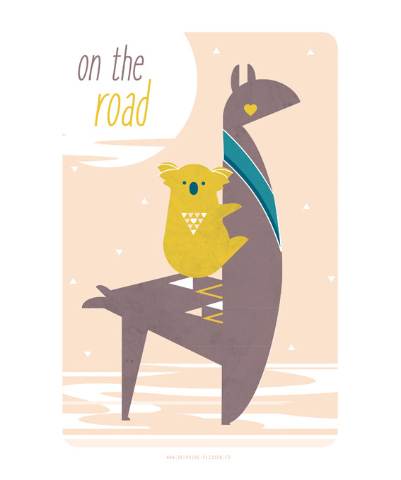 Affiche on the road décorative pour enfant illustration graphisme